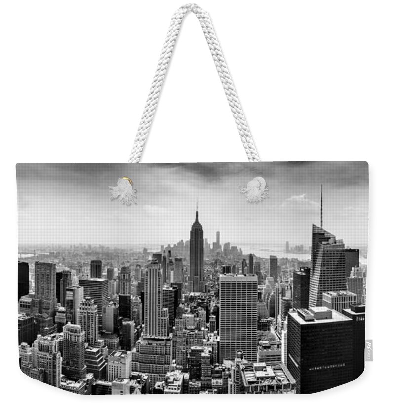 Panorama Photo Weekender Tote Bag featuring the photograph New York City Skyline BW by Az Jackson