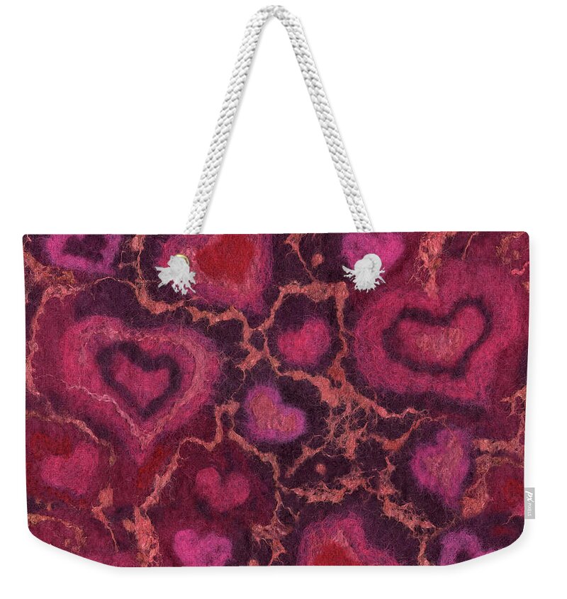  Love Weekender Tote Bag featuring the mixed media The Hearts by Julia Khoroshikh