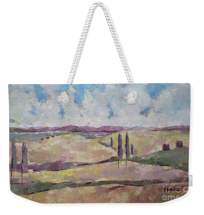 Landscape Weekender Tote Bag featuring the painting The Homeland by Becky Kim