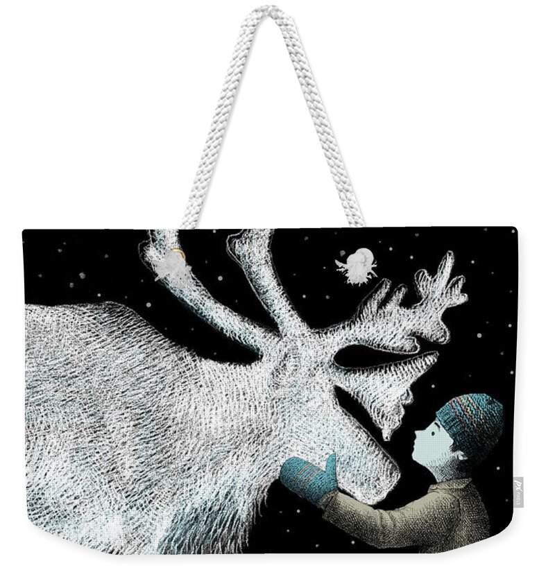 Reindeer Weekender Tote Bag featuring the drawing The Ice Garden by Eric Fan