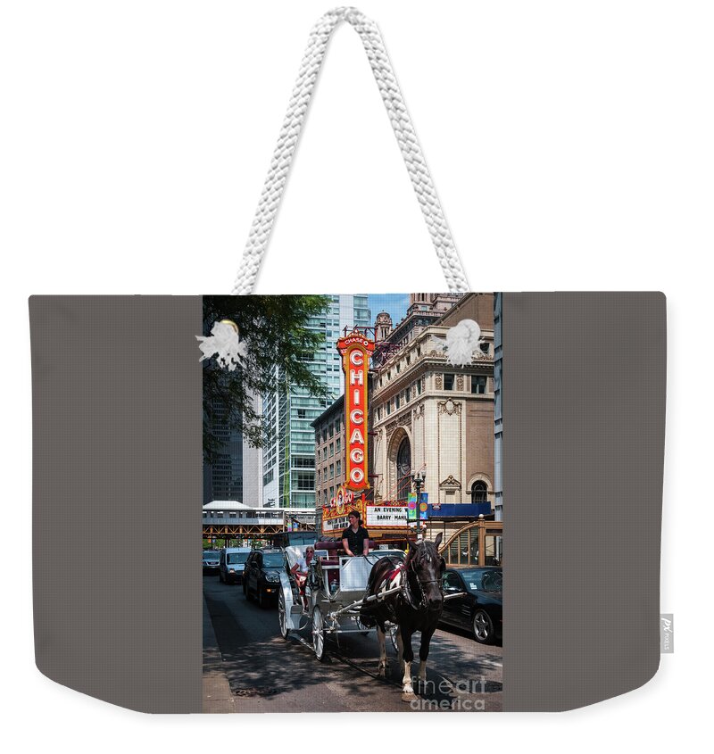 Art Weekender Tote Bag featuring the photograph The Iconic Chicago Theater Sign and Traffic on State Street by David Levin