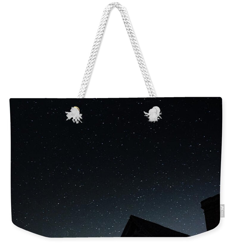 Astro Weekender Tote Bag featuring the photograph The Iconic Front Porch in the Night Sky, Great Dixter by Perry Rodriguez