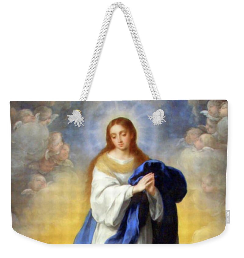 Immaculate Conception Weekender Tote Bag featuring the mixed media The Immaculate Conception Virgin Mary Assumption 105 by Bartolome Esteban Murillo