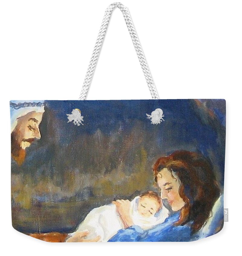 Christian Art Weekender Tote Bag featuring the painting The Infant King by Maria Hunt