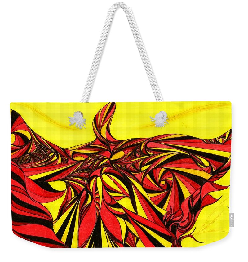Abstract Weekender Tote Bag featuring the drawing The Iron Lion by Robert Nickologianis