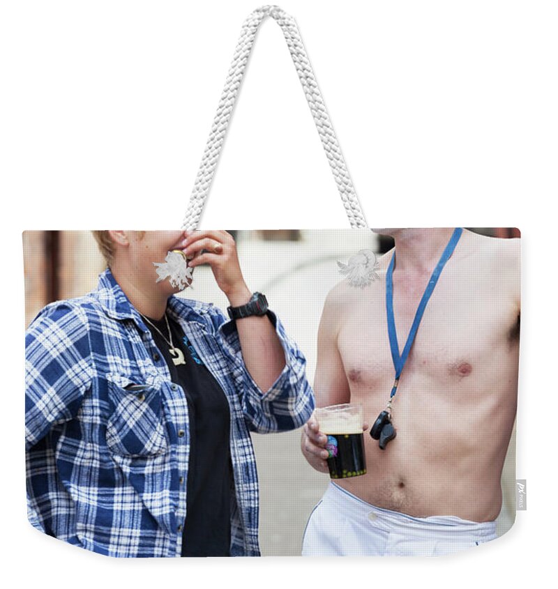 People Weekender Tote Bag featuring the photograph The Joker stripped naked by Simon Bratt
