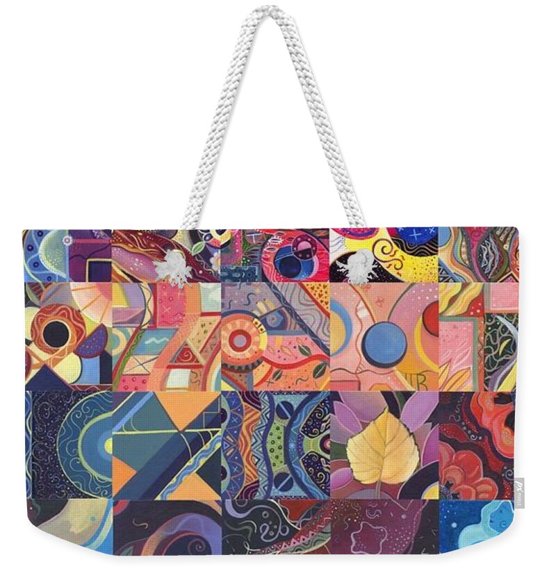 Abstract Weekender Tote Bag featuring the painting The Joy of Design First 40 Variation 1 by Helena Tiainen