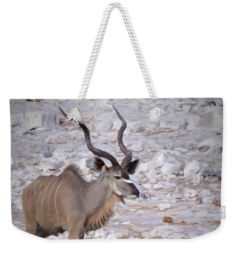 Kudu Weekender Tote Bag featuring the digital art The Kudu in Namibia by Ernest Echols