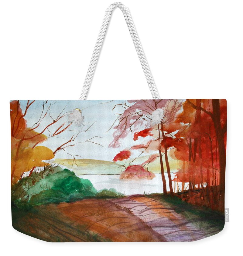 Landscape Weekender Tote Bag featuring the painting The Lake Road by Julie Lueders 