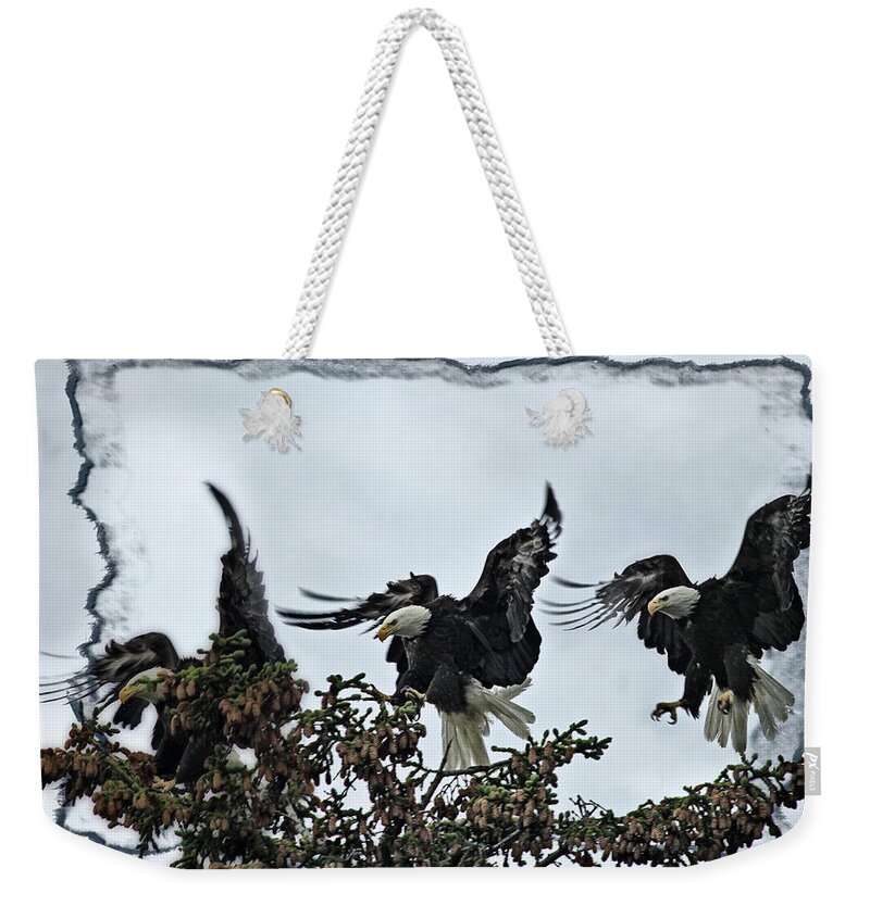 Eagle Weekender Tote Bag featuring the photograph The Landing by Tiana McVay