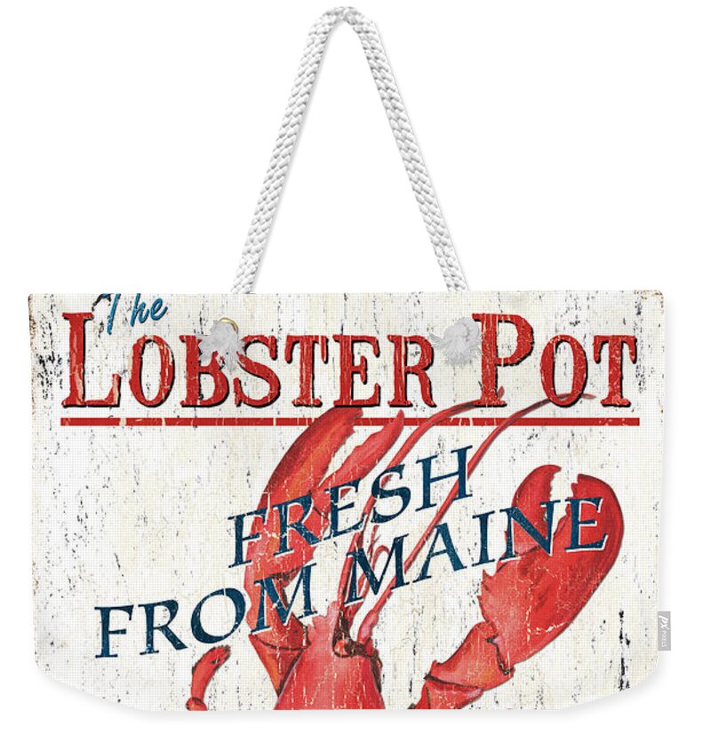 Lobster Weekender Tote Bag featuring the painting The Lobster Pot by Debbie DeWitt