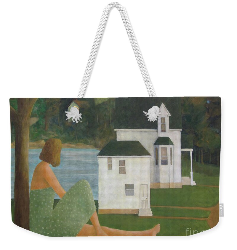 Lake Weekender Tote Bag featuring the painting The Lonely Side of the Lake by Glenn Quist