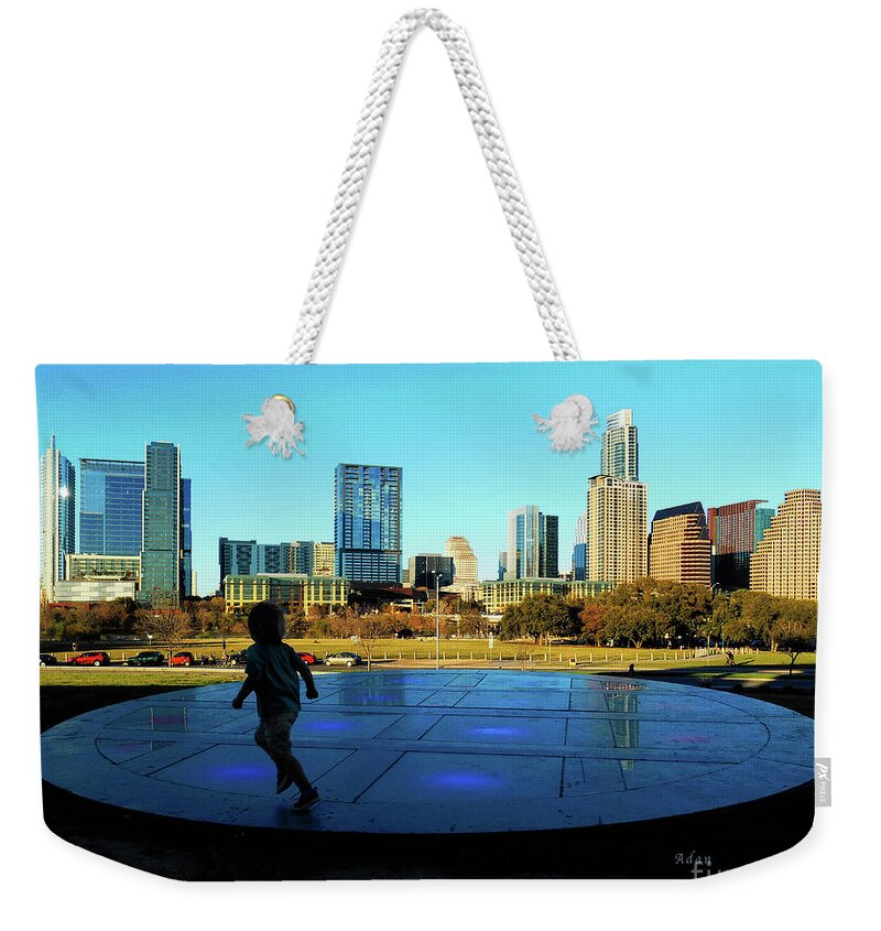 The Long Center Weekender Tote Bag featuring the photograph The Long Center - Austin Skyline from City Terrace by Felipe Adan Lerma