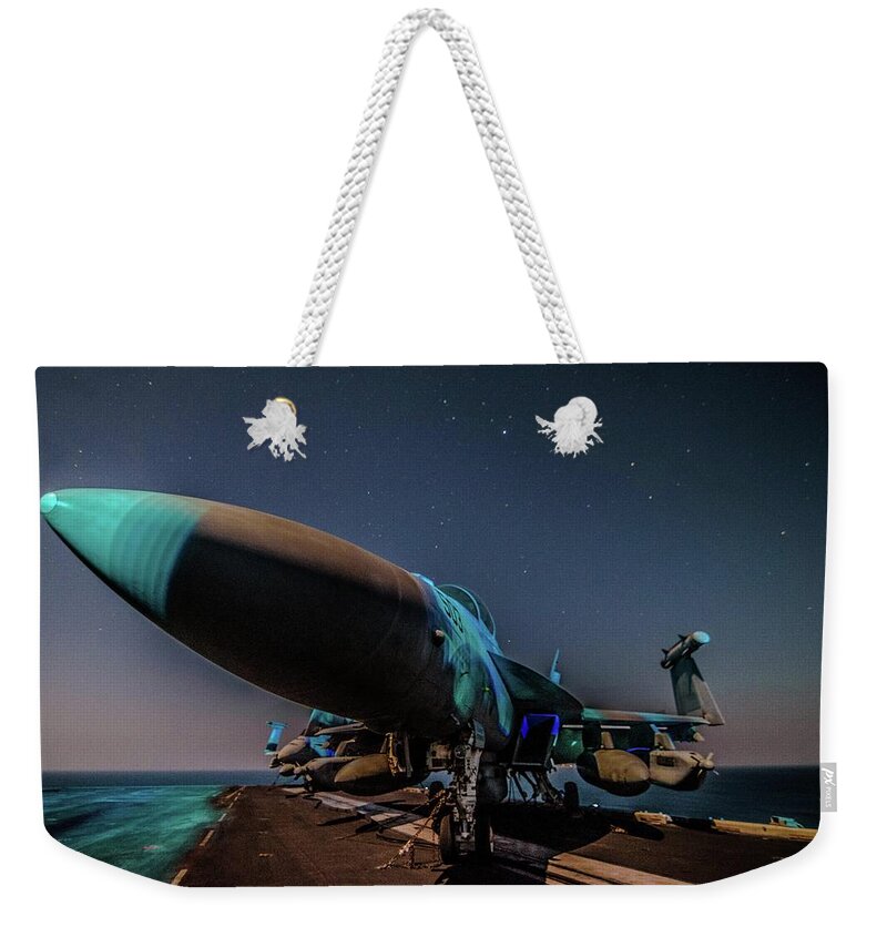Navy Weekender Tote Bag featuring the photograph The Long Nose by Larkin's Balcony Photography