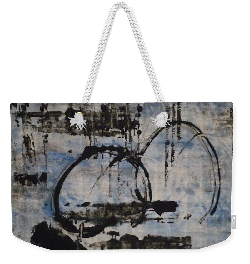 Black Blue Weekender Tote Bag featuring the painting The Look Out by 'REA' Gallery