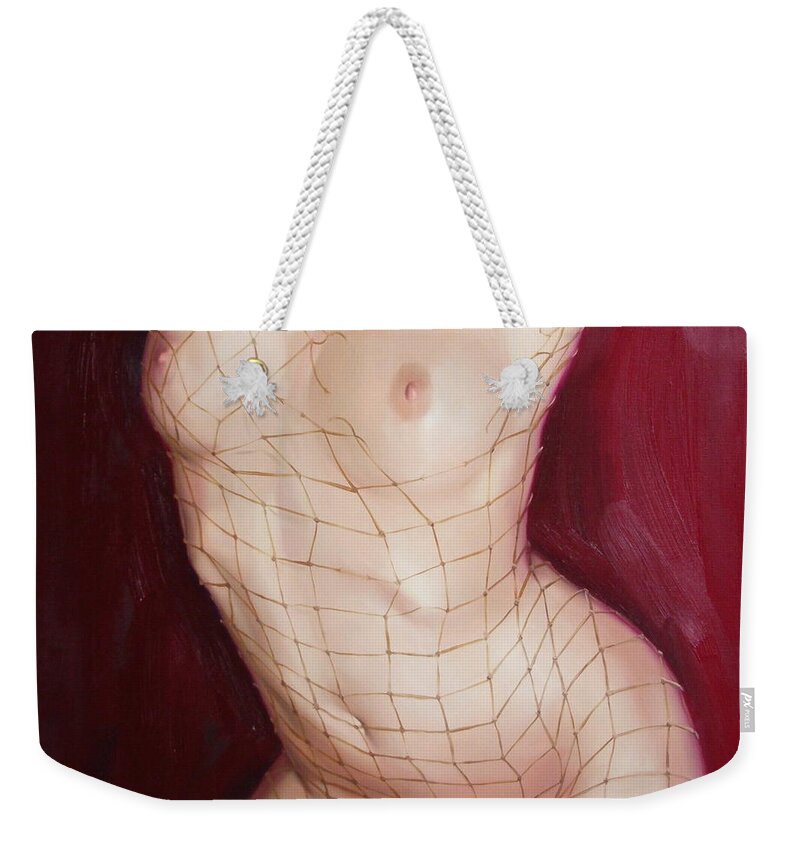 Art Weekender Tote Bag featuring the painting The love in net by Sergey Ignatenko