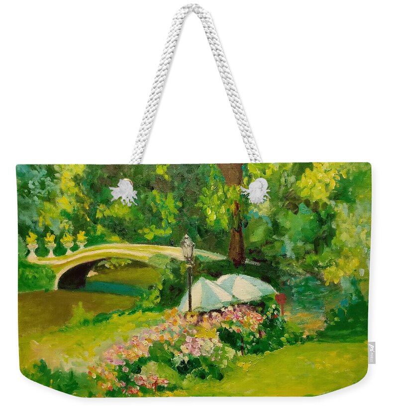 Landscape Weekender Tote Bag featuring the painting The Magnificent Bow Bridge by Nicolas Bouteneff