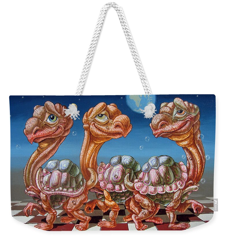 The March Weekender Tote Bag featuring the painting The march of lunar turtles by Victor Molev
