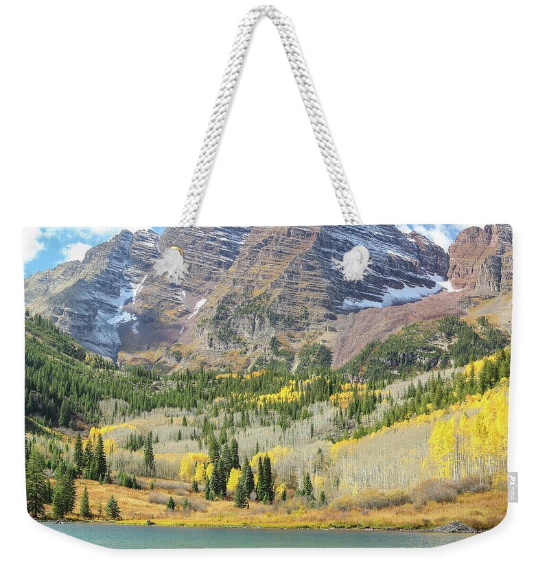 Colorado Weekender Tote Bag featuring the photograph The Maroon Bells 2 by Eric Glaser