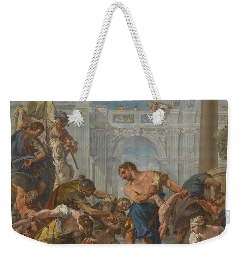 Giambattista Pittoni Weekender Tote Bag featuring the painting The Massacre of the Innocents by Giambattista Pittoni