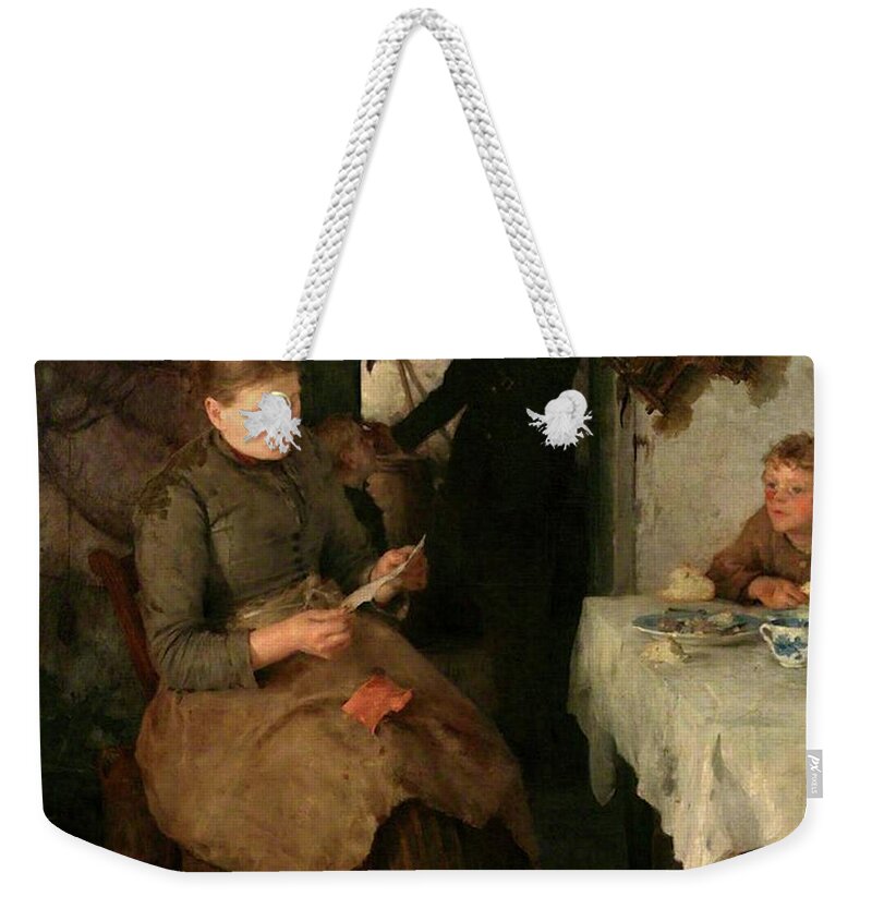 Message Weekender Tote Bag featuring the painting The Message by Henry Scott Tuke