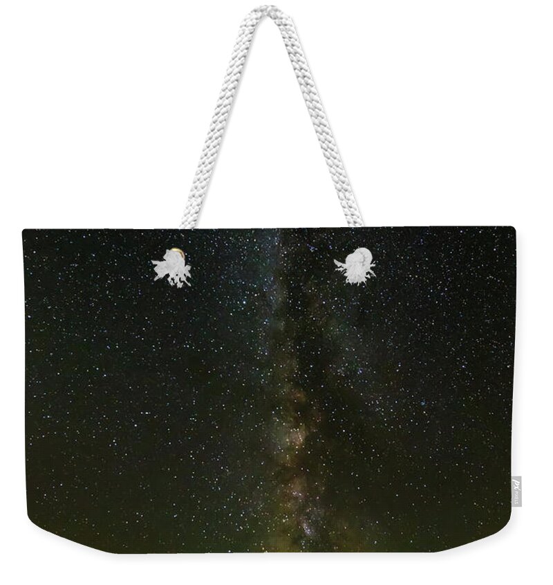 Colorado Weekender Tote Bag featuring the photograph The Milky Way at Sprague Lake 2 by Tim Stanley
