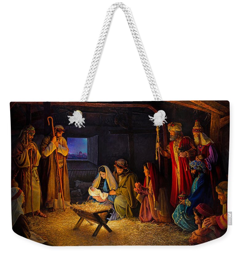 Jesus Weekender Tote Bag featuring the painting The Nativity by Greg Olsen