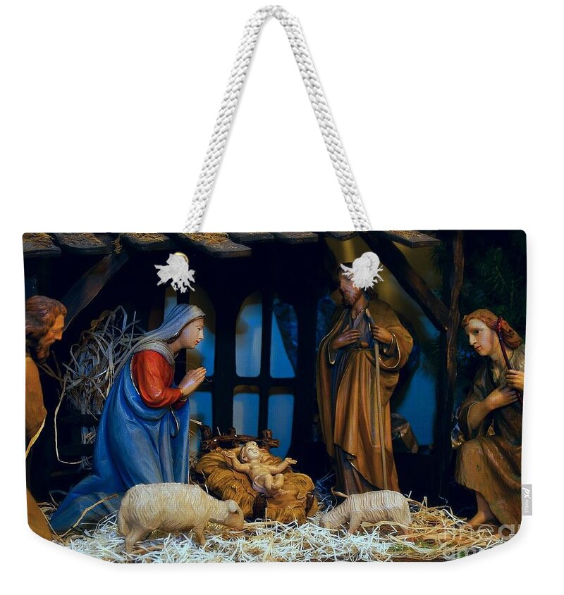Christmas Cards Weekender Tote Bag featuring the photograph The Nativity Scene - Border by Frank J Casella