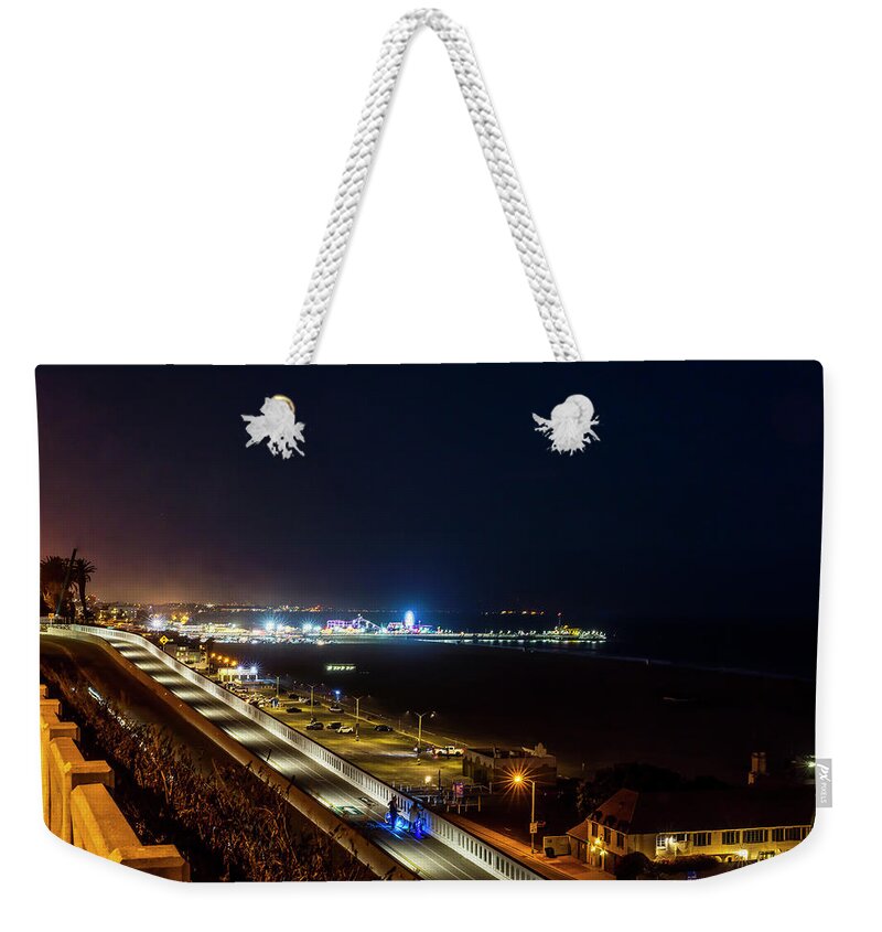 Santa Monica Weekender Tote Bag featuring the photograph The New California Incline - Night by Gene Parks