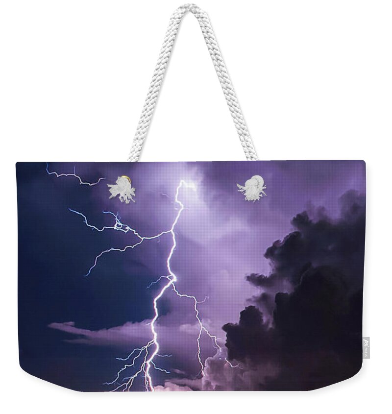 Lightning Weekender Tote Bag featuring the photograph The Night Dance by Quinn Sedam