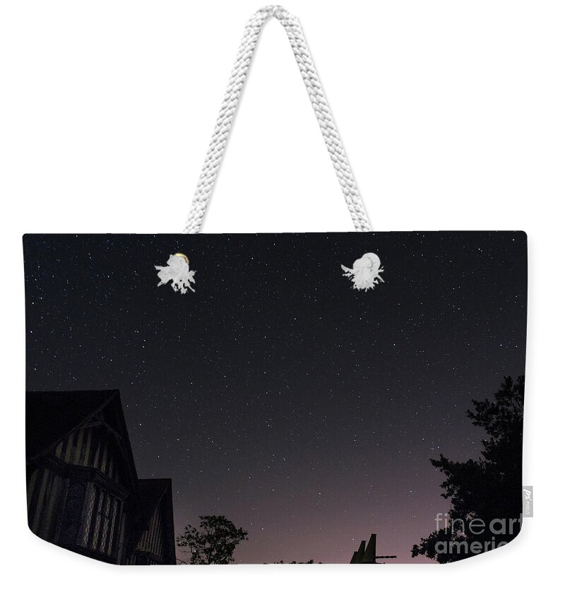 Astro Weekender Tote Bag featuring the photograph The Night Sky, Great Dixter House, Oast and Barn by Perry Rodriguez