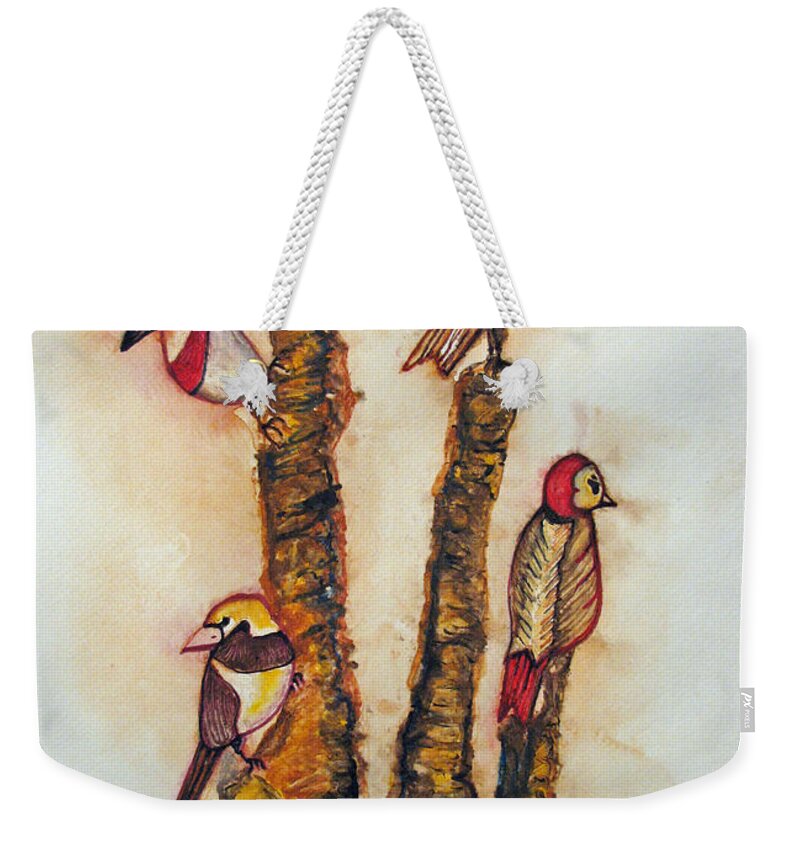 Birds Weekender Tote Bag featuring the painting The Night Watchers by Patricia Arroyo