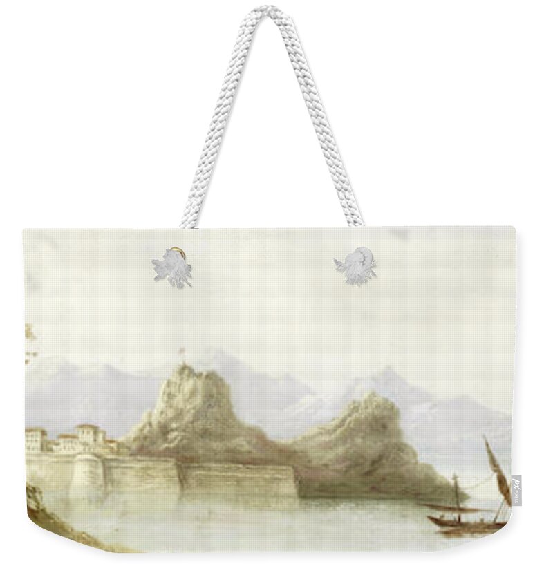 English School 19th Century The Old Fortress Of Corfu Weekender Tote Bag featuring the painting The Old Fortress of Corfu by MotionAge Designs