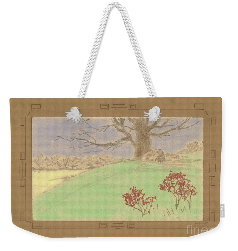 Gully Weekender Tote Bag featuring the drawing The Old Gully Tree by Donna L Munro