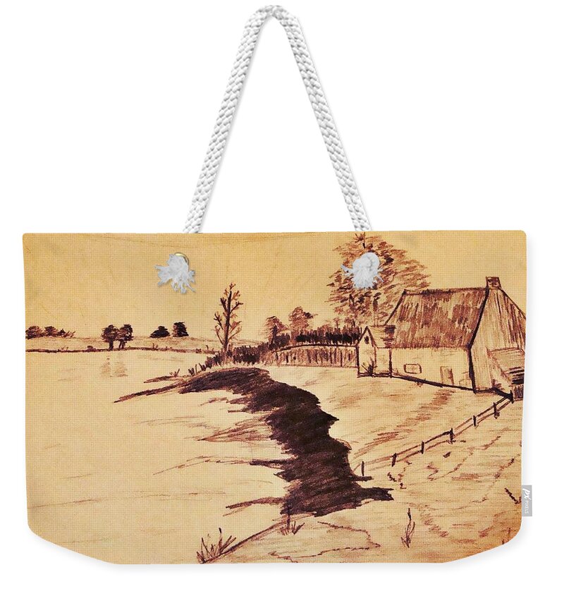Drawing Weekender Tote Bag featuring the drawing The Old Homestaed by Stacie Siemsen