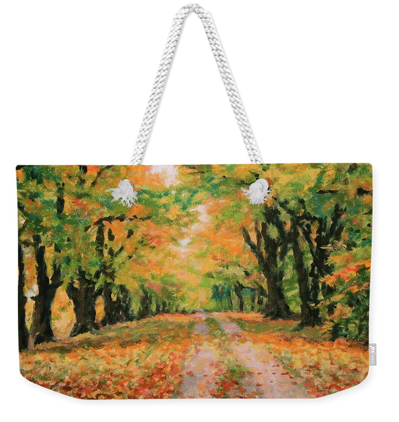 Autumn Path Weekender Tote Bag featuring the painting The Old Paths by Bonnie Mason
