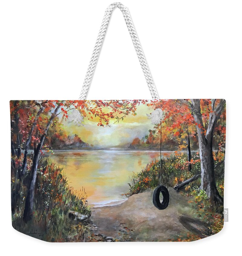 Tree Swing Weekender Tote Bag featuring the painting The Old Swing by Alan Lakin