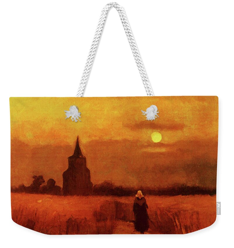 Vincent Van Gogh Weekender Tote Bag featuring the painting The Old Tower In The Fields by Vincent Van Gogh