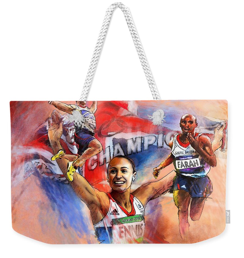 Sports Weekender Tote Bag featuring the painting The Olympics Night of Gold by Miki De Goodaboom