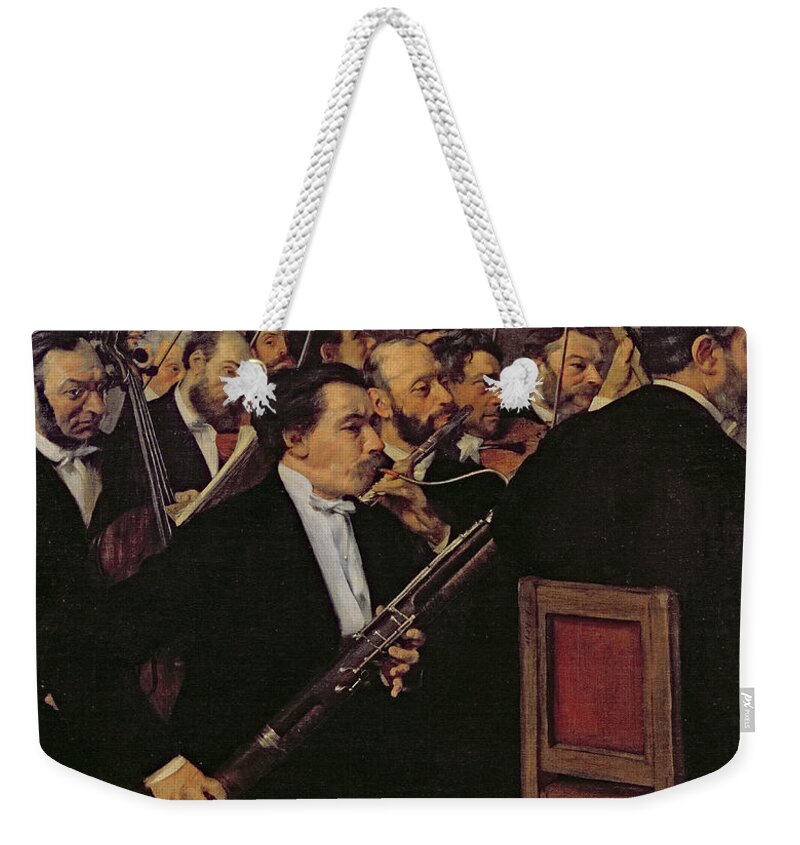 The Opera Orchestra Weekender Tote Bag featuring the painting The Opera Orchestra by Edgar Degas