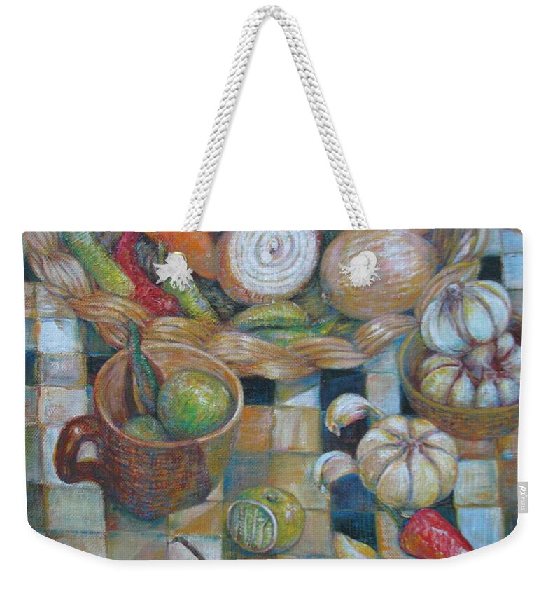 Orange Weekender Tote Bag featuring the painting The Orange and The Green by Sukalya Chearanantana