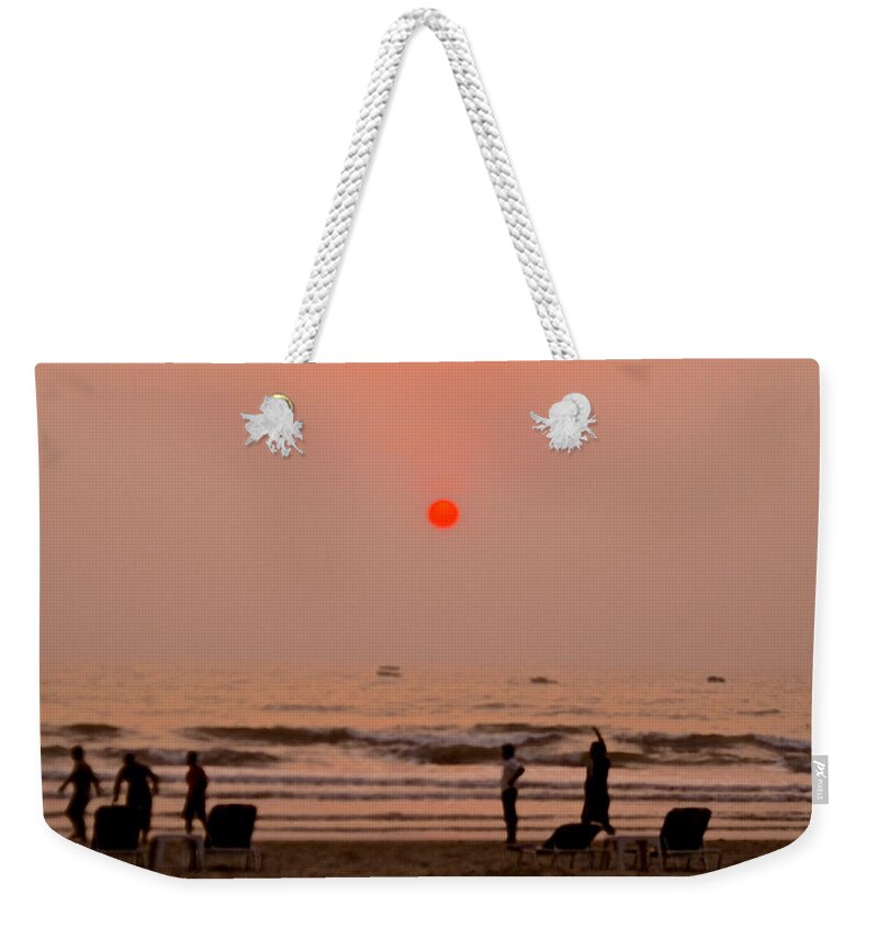 Beautiful Tropical Sunset At A Beach On An Indian Ocean Weekender Tote Bag featuring the photograph The Orange Moon by Sher Nasser
