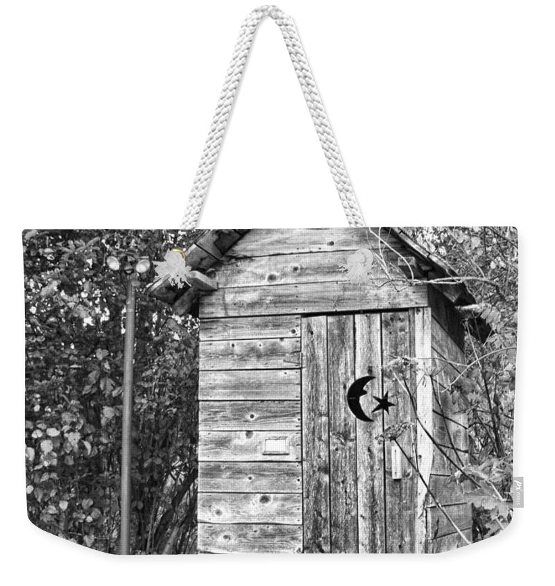 The Outhouse Bw Weekender Tote Bag featuring the photograph The Outhouse BW by Phyllis Taylor