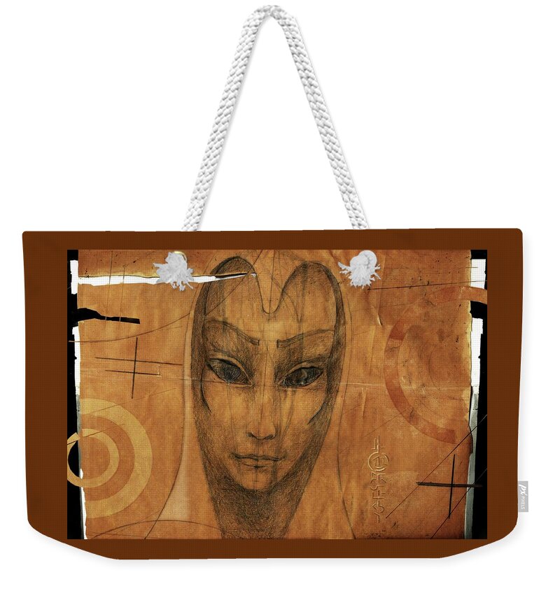 Martian Mystery Weekender Tote Bag featuring the mixed media The Parchment Enigma by Hartmut Jager
