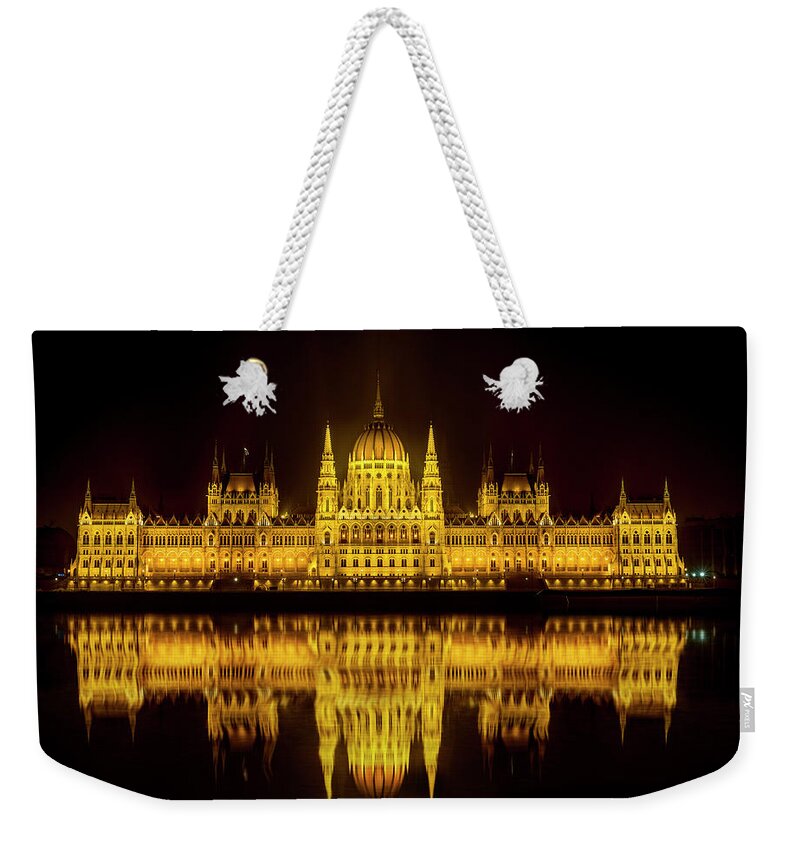 Danube Weekender Tote Bag featuring the photograph The Parliament house by Usha Peddamatham