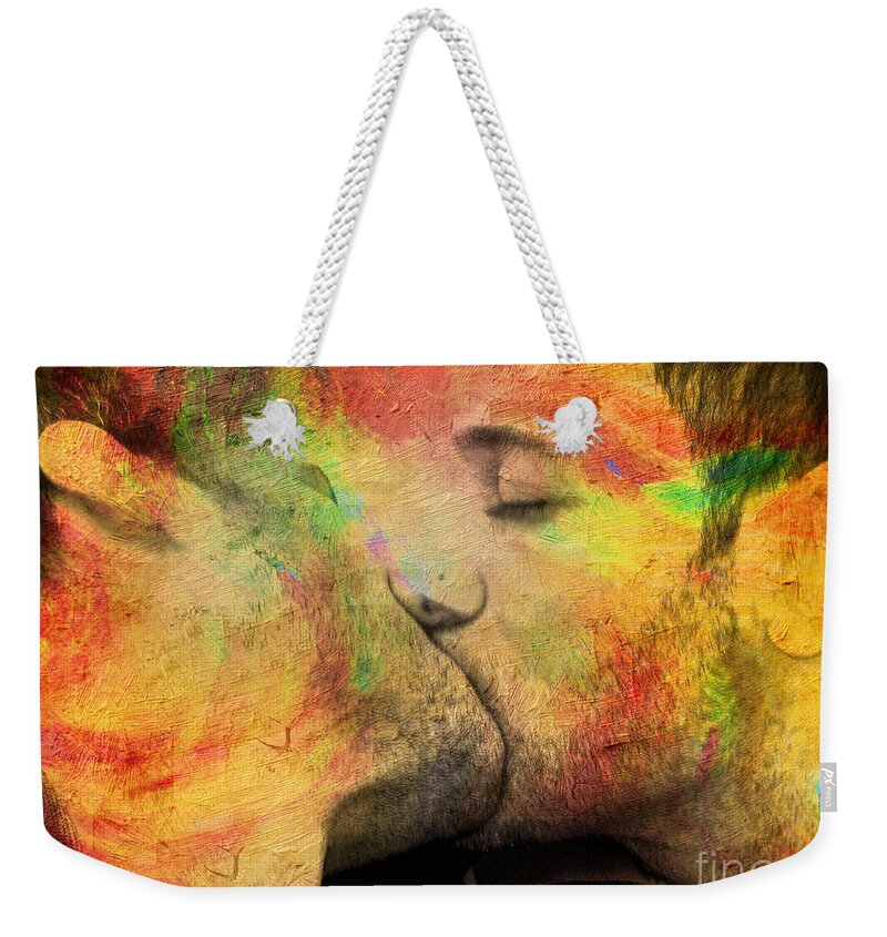 Kiss Weekender Tote Bag featuring the painting The passion of one kiss by Mark Ashkenazi