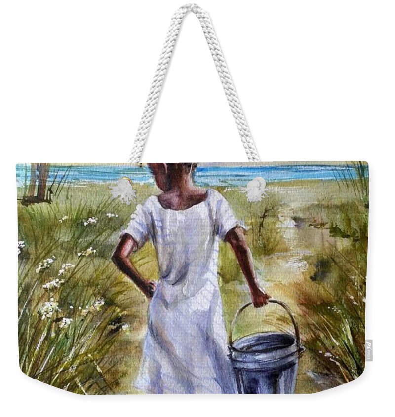 Ocean Weekender Tote Bag featuring the painting The path to the sea by Katerina Kovatcheva
