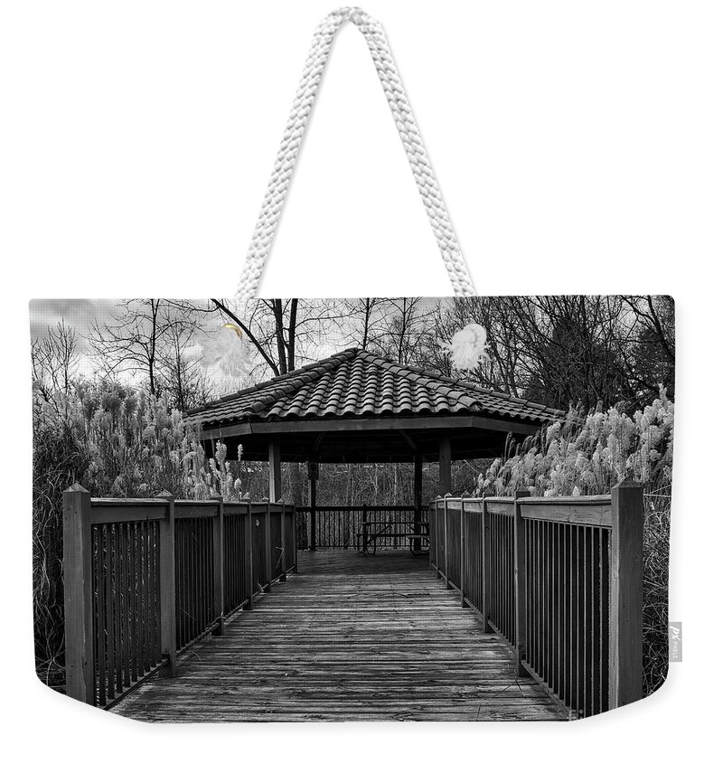 Rockford-michigan Weekender Tote Bag featuring the photograph The Pavilion By The River by Kirt Tisdale