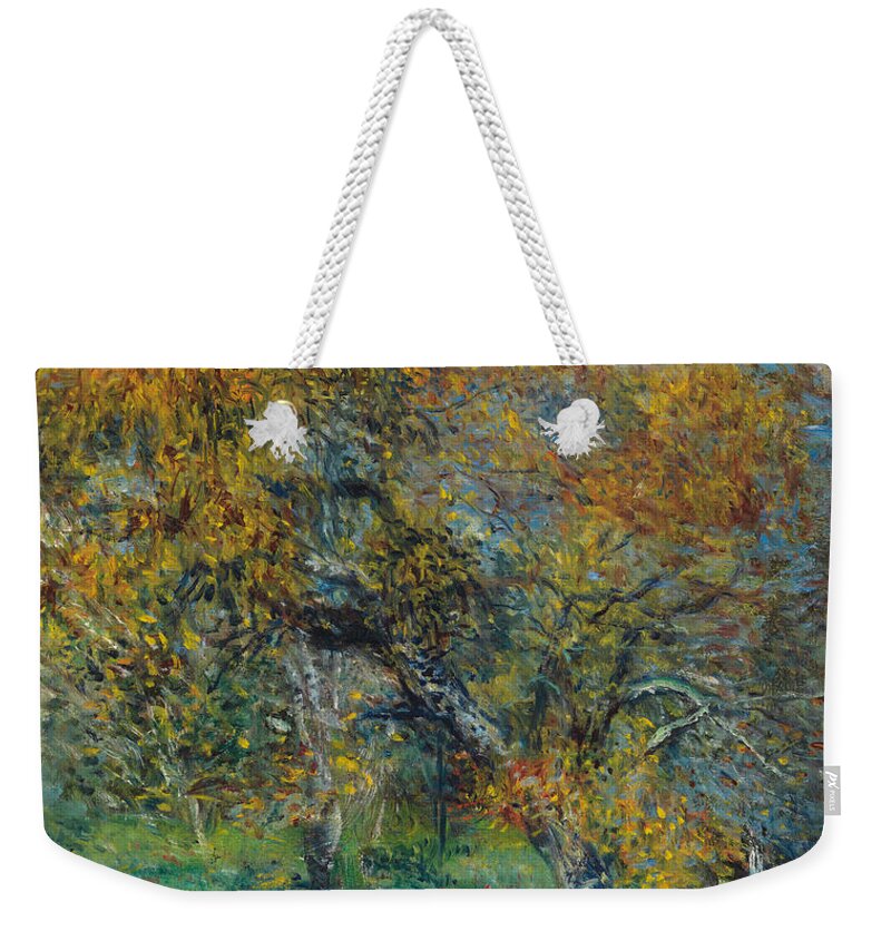 Renoir Weekender Tote Bag featuring the painting The Pear Tree by Renoir by Pierre Auguste Renoir