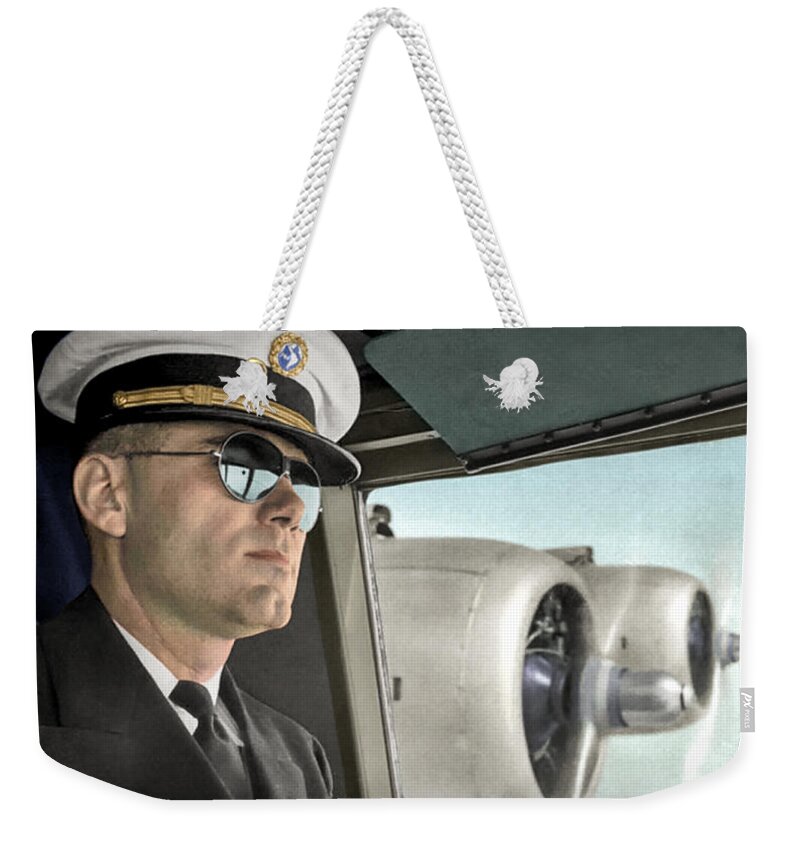 Pilots Weekender Tote Bag featuring the mixed media The Pilot by Franchi Torres